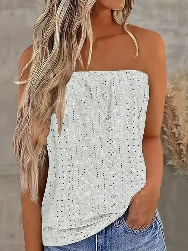 Women's Tubetop Eyelet Solid Color Daily Casual Sleeveless