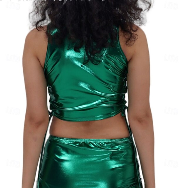 Metallic 1980s Shiny Latex Patent Crop Top Halter PU Leather