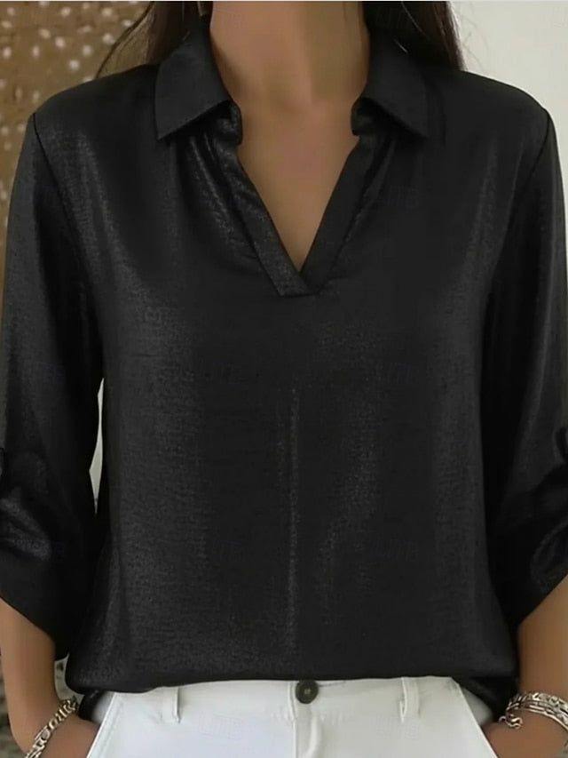 Women's Satin Shirt Dress Shirt Blouse Solid Color Elegant
