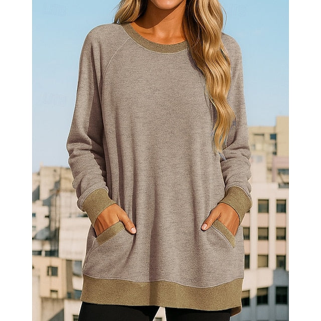 Women's Pullover Sweatshirt Casual Tops with Pockets Long