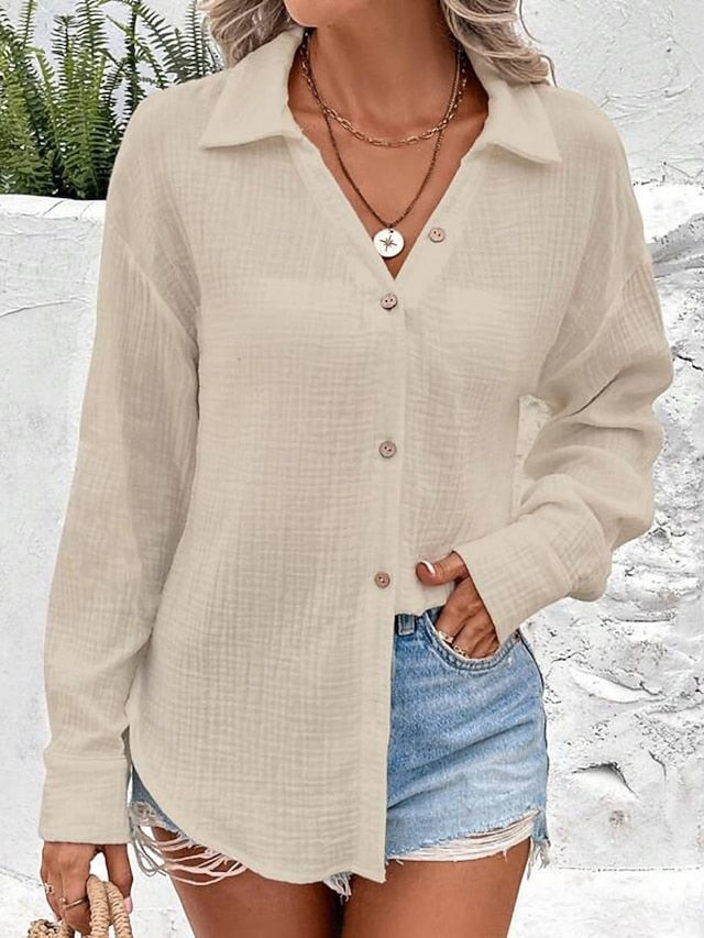 Women's Shirt Button Down Shirt Casual Shirt Buttons Plain