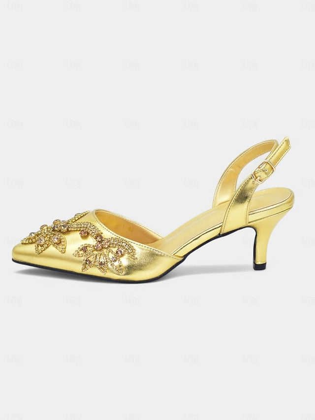 Slingback with Embellished Matching Handbag – Gold Heels