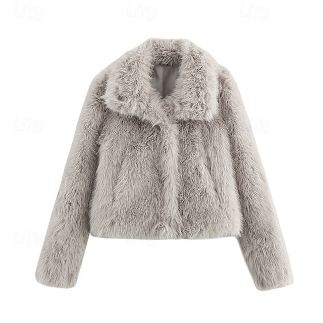 Fur Comfortable Warm  Women's Coat Faux Buttons Furs