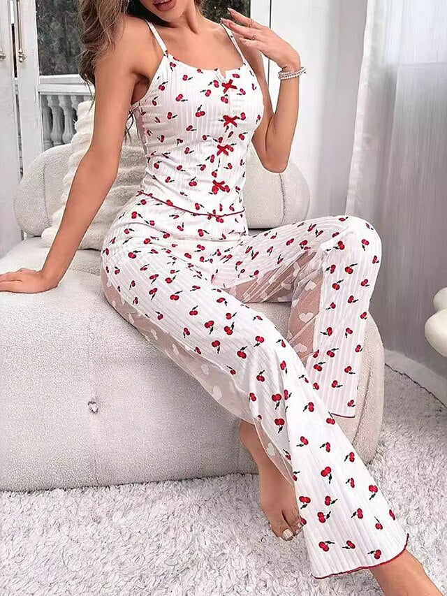 Women's Pajama Set Lovers Sexy Casual Lip Dot Elastic Waist