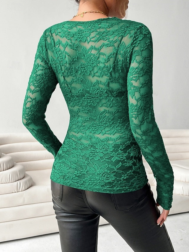 Women's Lace Shirt Lace Patchwork Solid Color Elegant