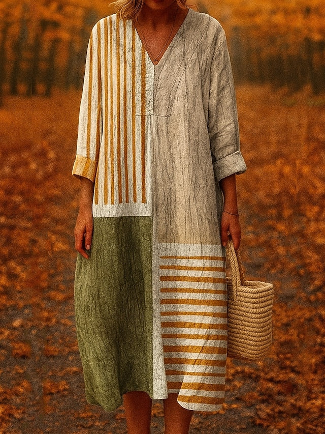 Women's Midi Dress V Neck Long Sleeve Kaftan Lightweight