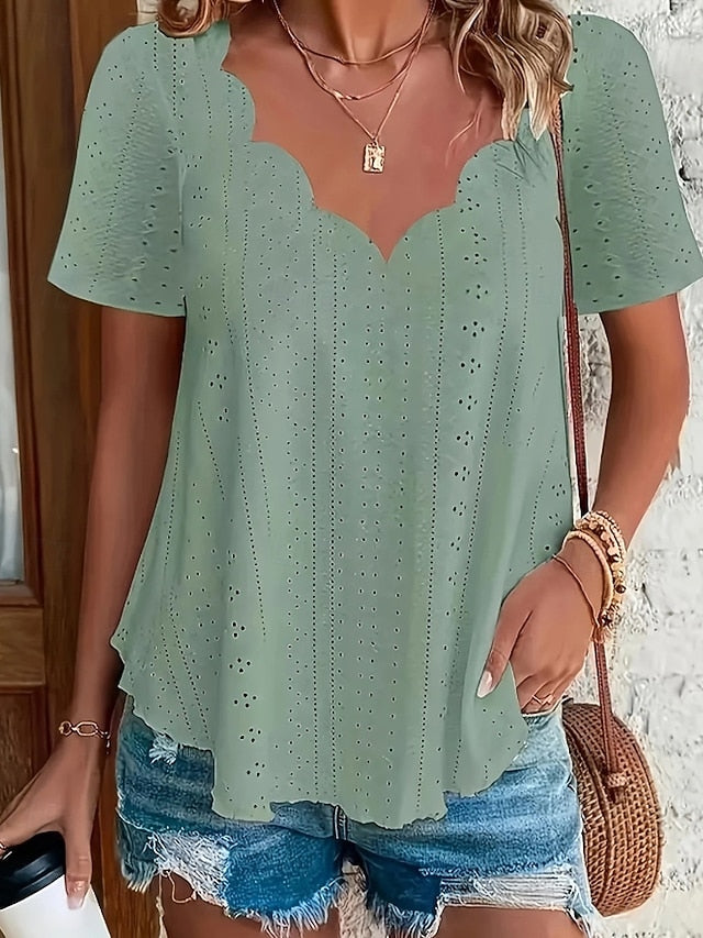 Women's Blouse Plain Active Basic Casual Short Sleeve V