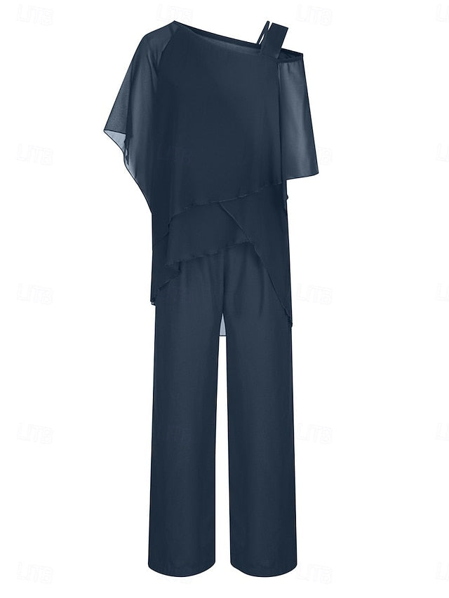 Women's Pants Sets 3/4 Length Sleeve One Shoulder Solid