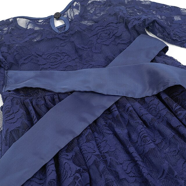 Long Girls' Colored Dress Girl Flower Solid Kids