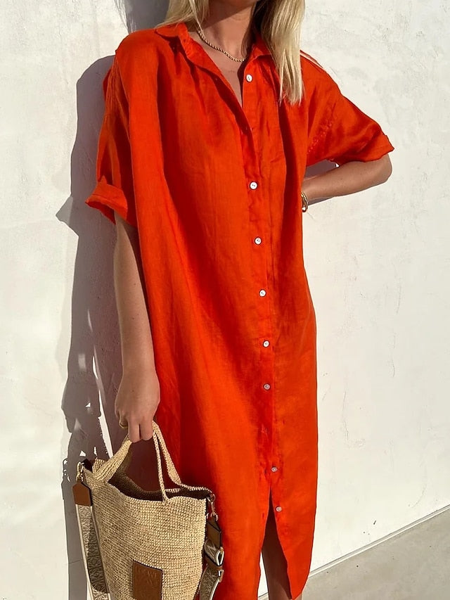 Women's Midi Dresses Shirt Dress Casual Dress Cotton Blend