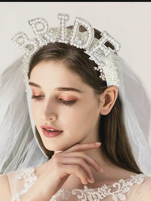 'BRIDE' Veil Headband with Pearl-Embellished –