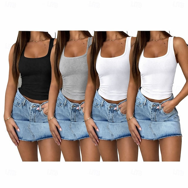Multi Packs 4pcs Women's Square Sleeveless