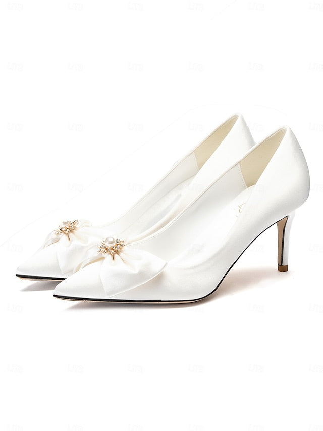 Bow Pointed Chic – Toe Women's Satin Wedding Pumps