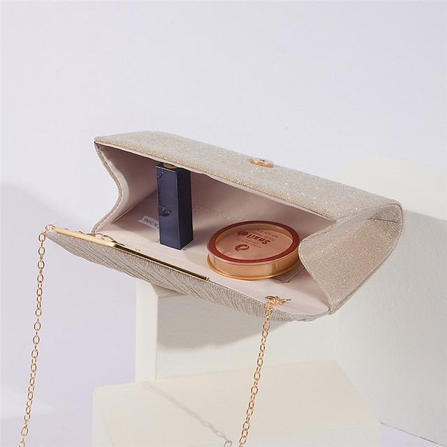 Clutch Evening with Metal Glitter Women's Elegant Bag Gold