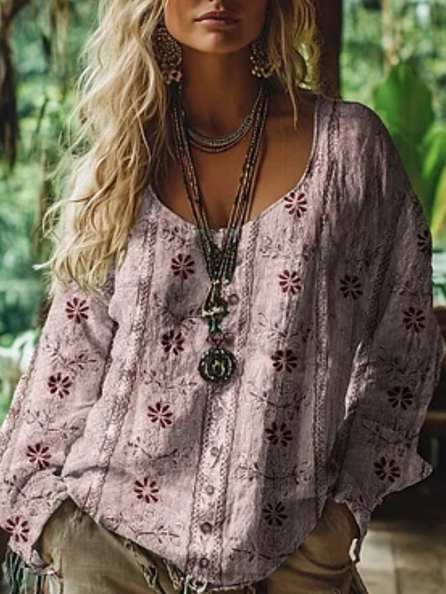 Women's Western Blouse Boho Shirt Blouse Flower Modern