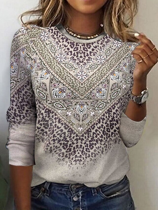 Women's T Shirt Print Floral Tribal Fashion Modern Long