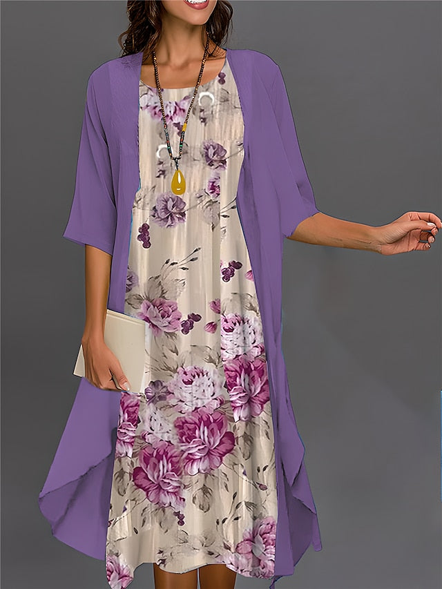 Women's Graduation Dress Midi Dress Two Piece Dress Set