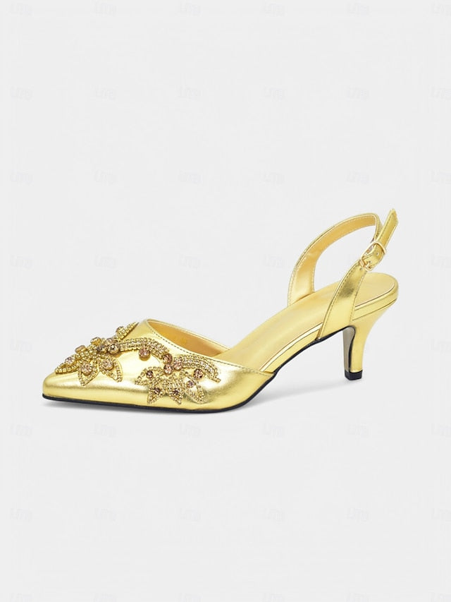 Slingback with Embellished Matching Handbag – Gold Heels