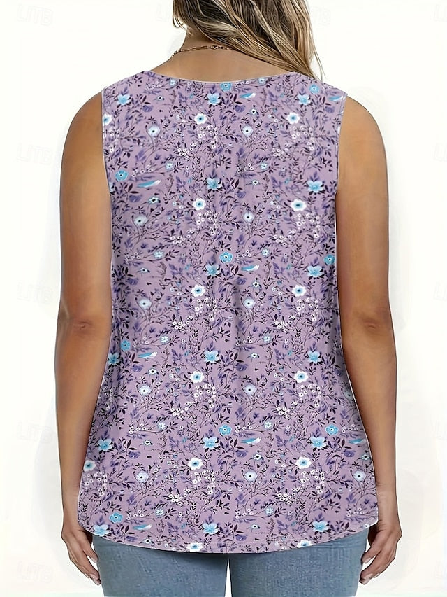 Women's Blouse Buttons Print Floral Casual Sleeveless V