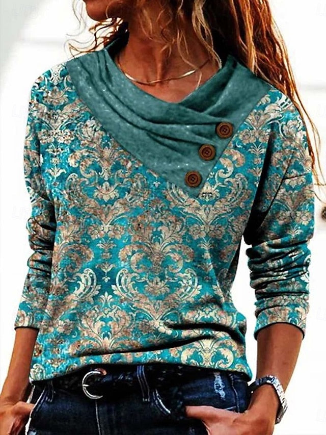 Women's T shirt Long Sleeve Graphic Geometric Plants Basic