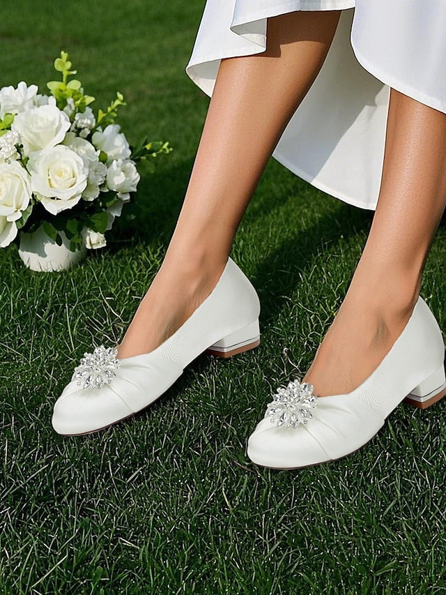 Elegant – Flats Women's Crystal White Satin Wedding