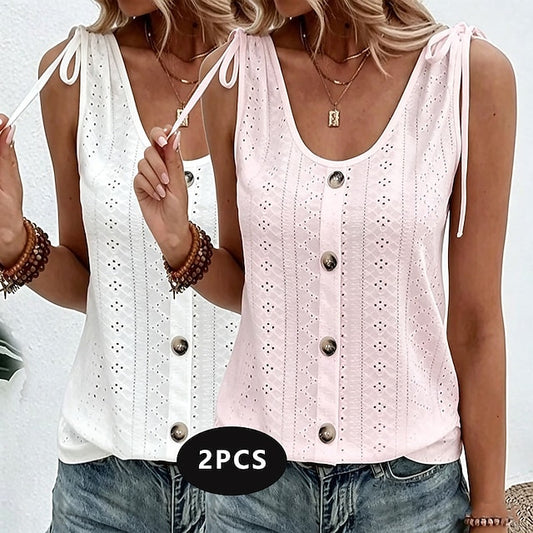 Multi Packs 2pcs Women's U Neck Sleeveless White+Pink Tank