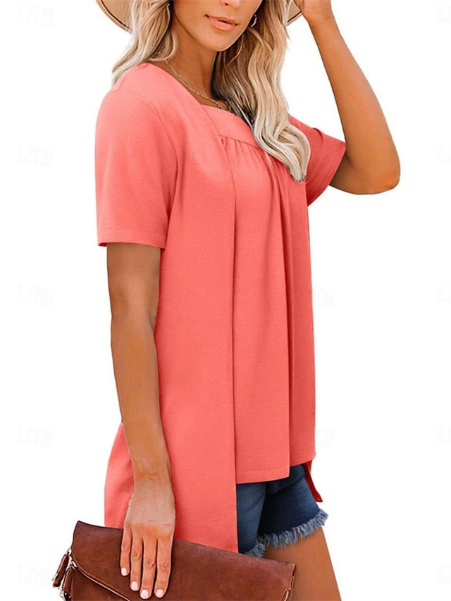 Women's T Shirt Tee Top Ruched Fake two piece Plain Fashion