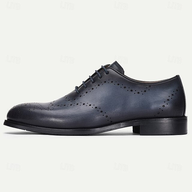 Blue Navy Cowhide Oxford Classic Genuine Men's Shoes