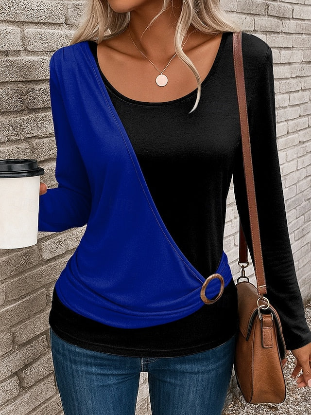 Women's T Shirt Patchwork Print Solid Color Stylish Casual