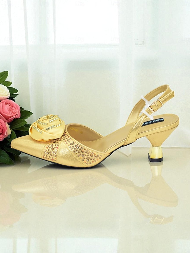 - Slingback Heels Matching and Set Clutch Gold Women's
