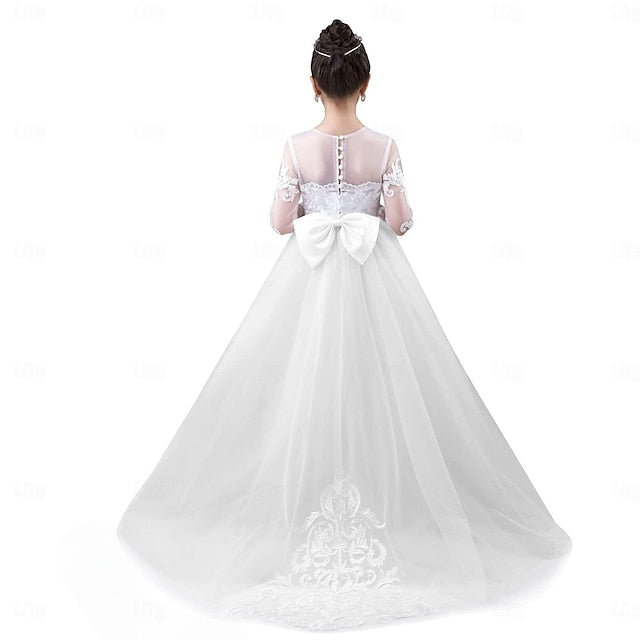 Color Long Girls' Girl Dress Party Flower Kids Solid