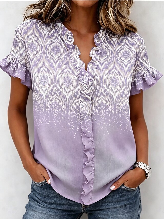 Women's Shirt Tunic Ruffle Ombre Graphic Abstract Elegant