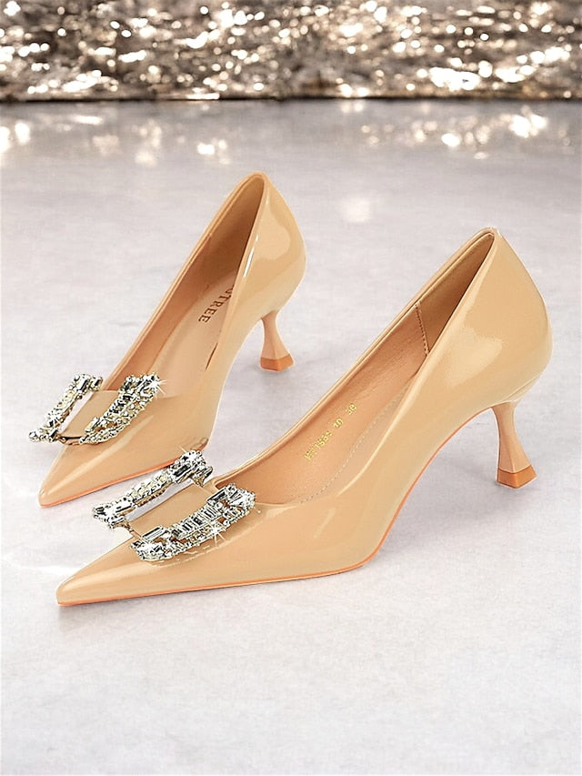 Patent Women's Embellished with Crystal Leather Pumps Black
