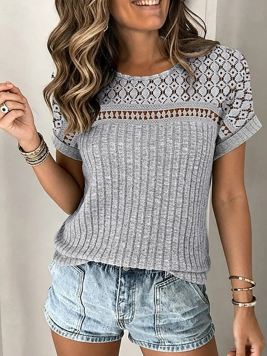 Women's Blouse Lace Solid Color Stylish Classic Casual