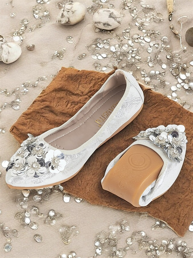 Floral Women's Comfortable Embellished – Flats Foldable