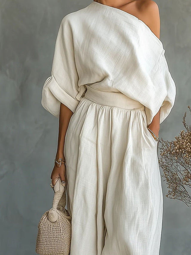 Women's Cotton Linen Sets Pants Sets Bolero Top Long Sleeve