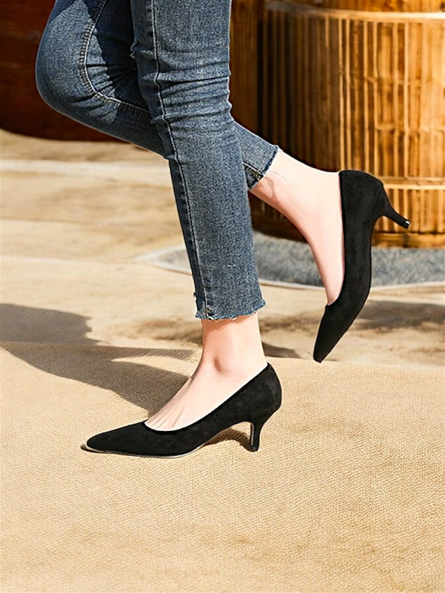 with Emerald Pointed-Toe Suede Green Women's Kitten Pumps