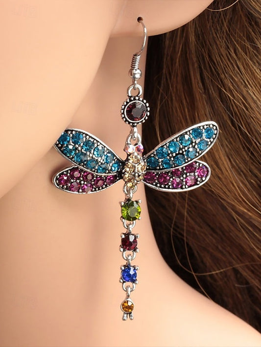 Colorful Vintage – Style Earrings Dragonfly Crystal