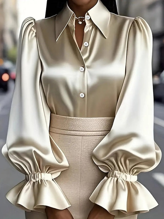 Women's Blouse Buttons Solid Color Elegant Ladies Stylish