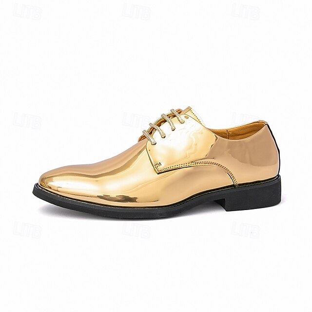 Lace-Up – Men Leather Patent Shiny for Sleek Gold Shoes