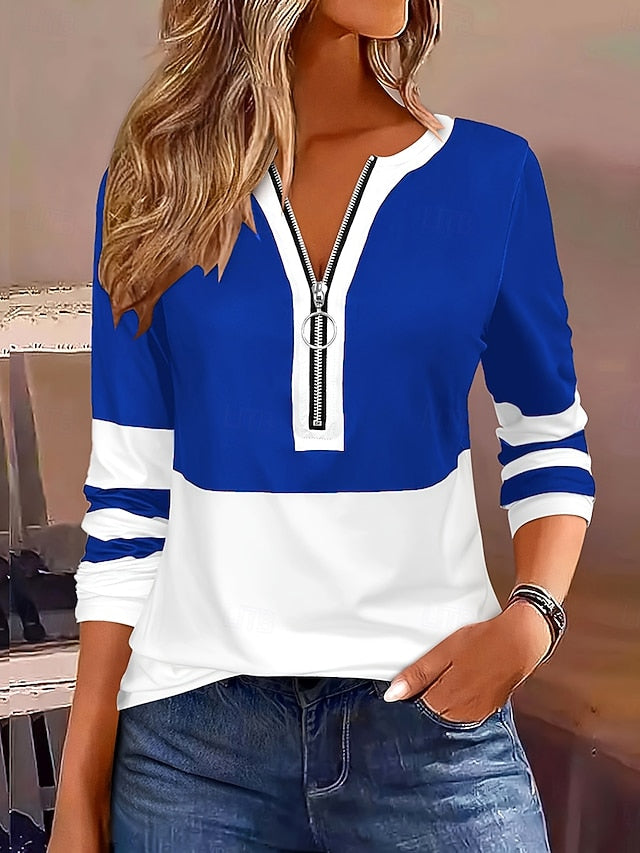 Women's T shirt Long Sleeve Graphic Color Block Striped