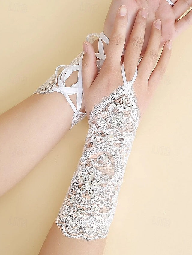 with Elegant Accessories Lace Gloves – Bridal Wedding Pearls