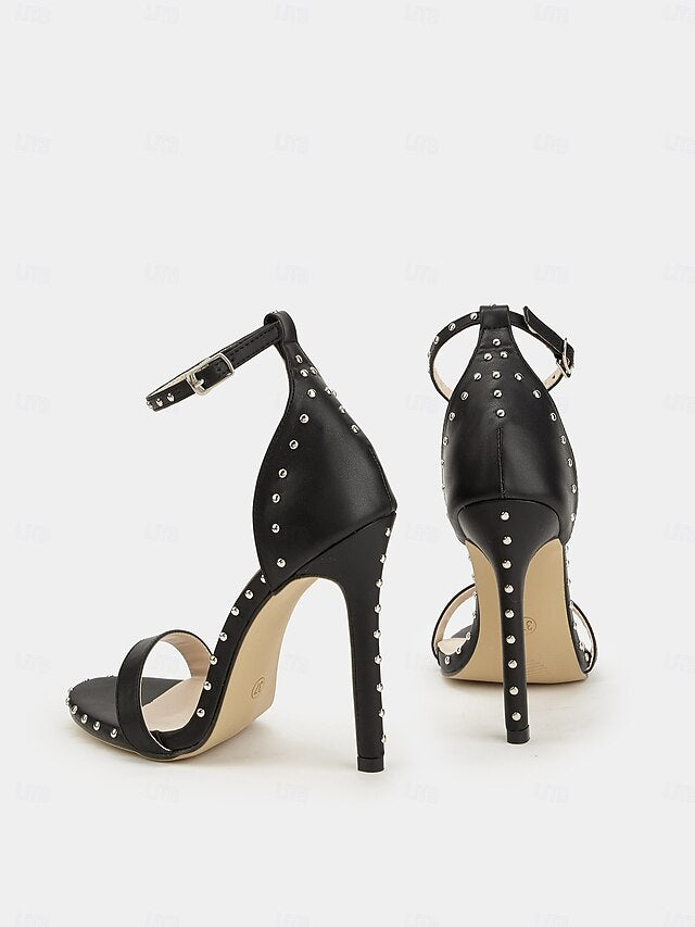Embellishments Silver - Stiletto Black Stud Sandals with
