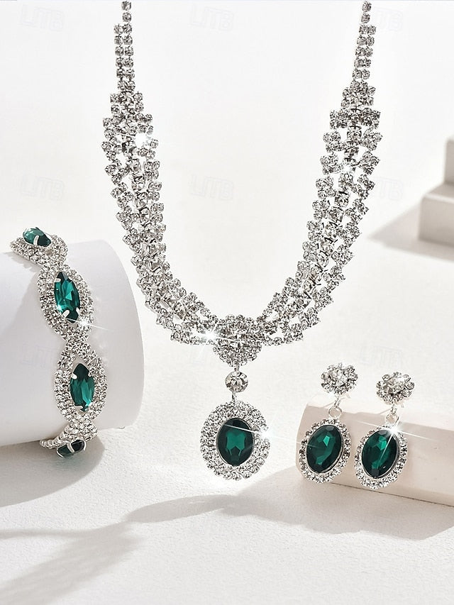 – for Women Jewelry Necklace Crystal Set Elegant Green Luxury