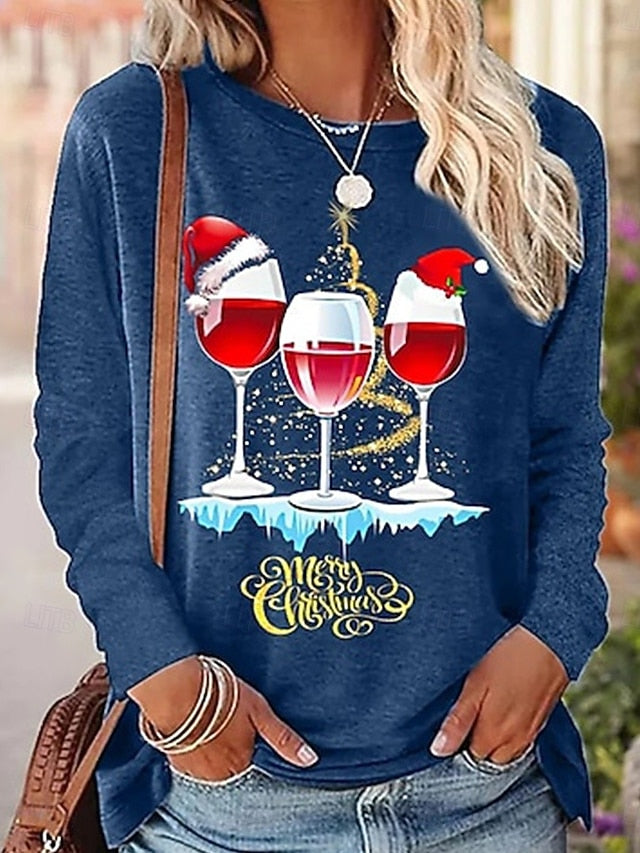 Christmas Women's T Shirt Graphic Animal Cat Fashion Casual