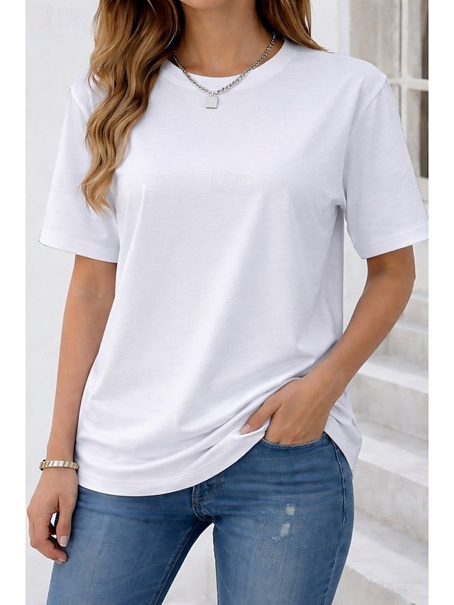 Women's T Shirt 100% Cotton Solid Color Stylish Classic