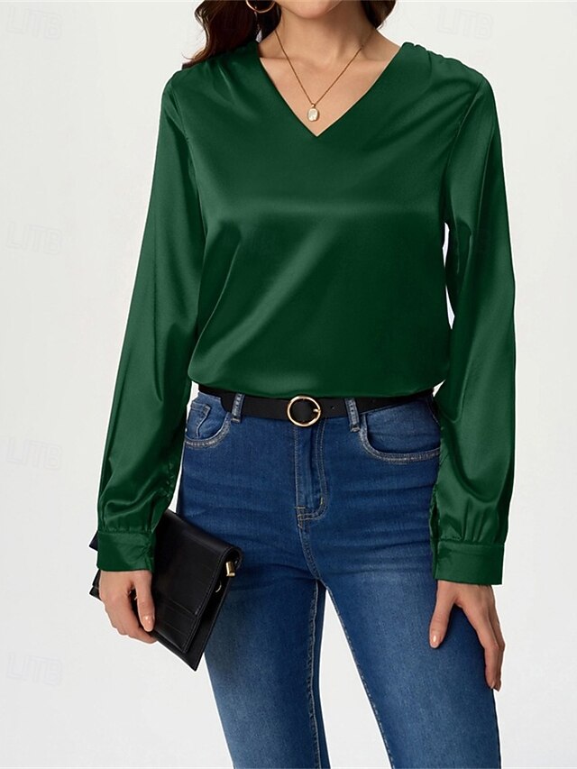 Women's Shirt Elegant Dressy Satin Top Solid Color Stylish