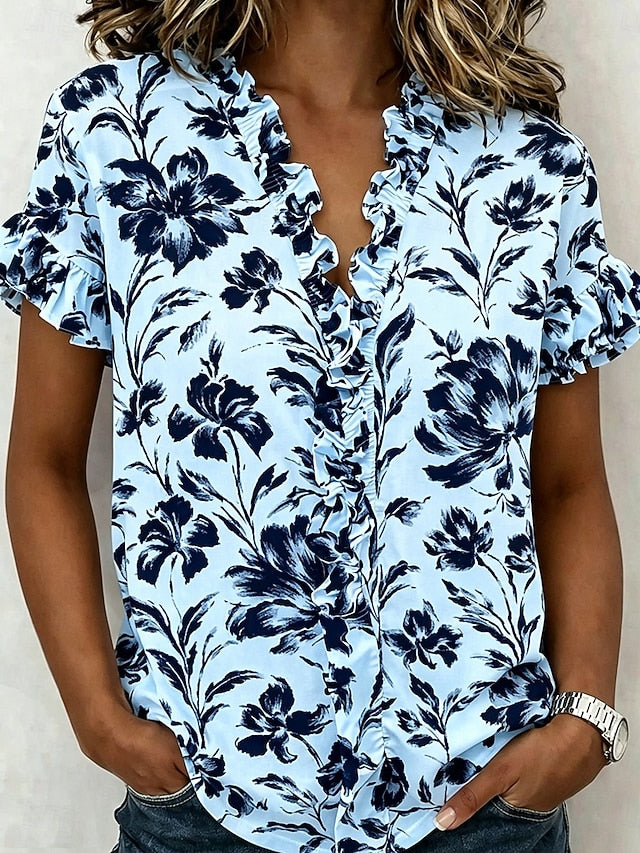 Women's Shirt Tunic Ruffle Floral Graphic Elegant Fashion