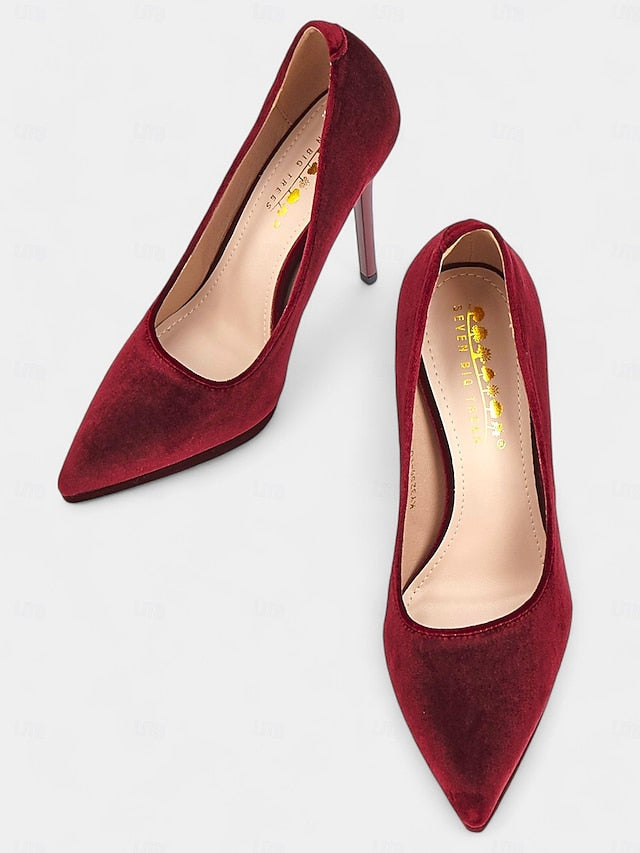 Velvet Burgundy Pumps with and Women's Heel Stiletto