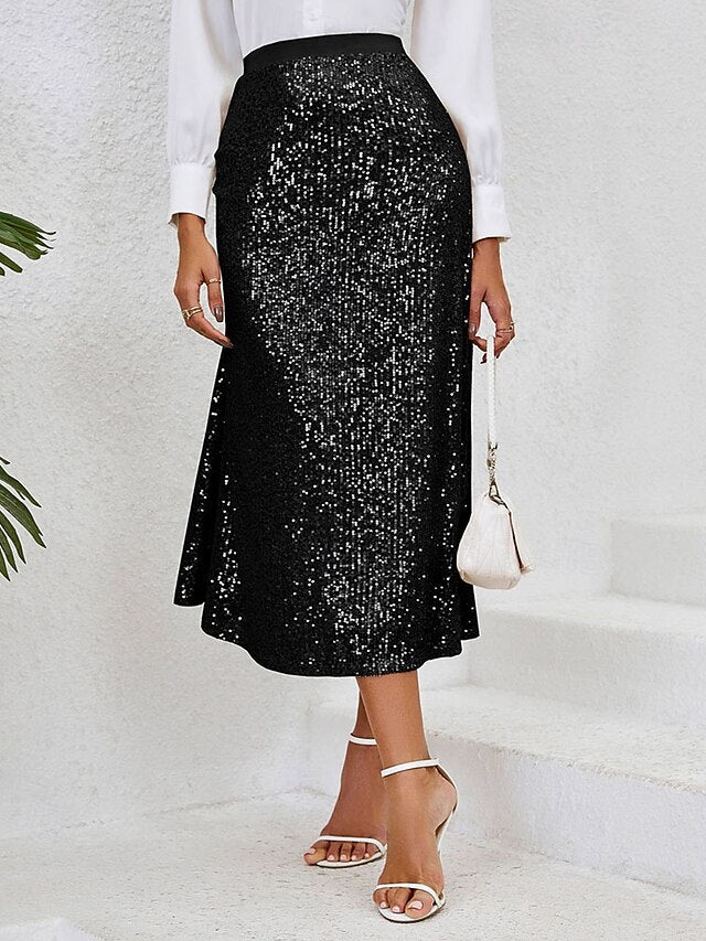 Women's Elegant Vintage Fashion Casual Midi Mid Rise Skirts